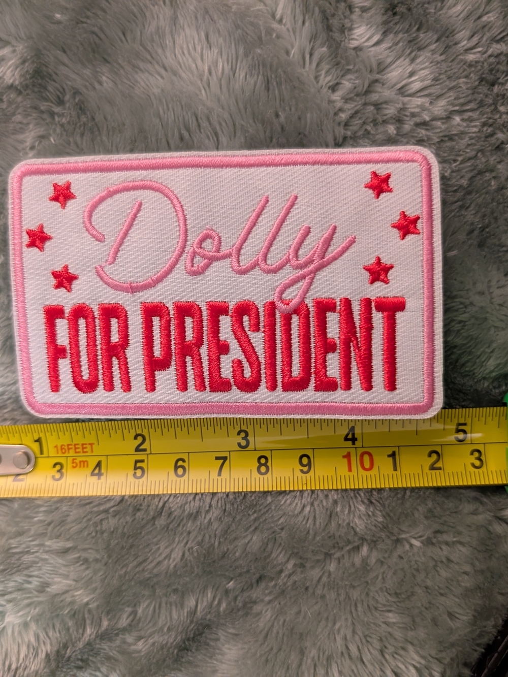 Dolly For President Pink & Red Embroidered Iron On Patch